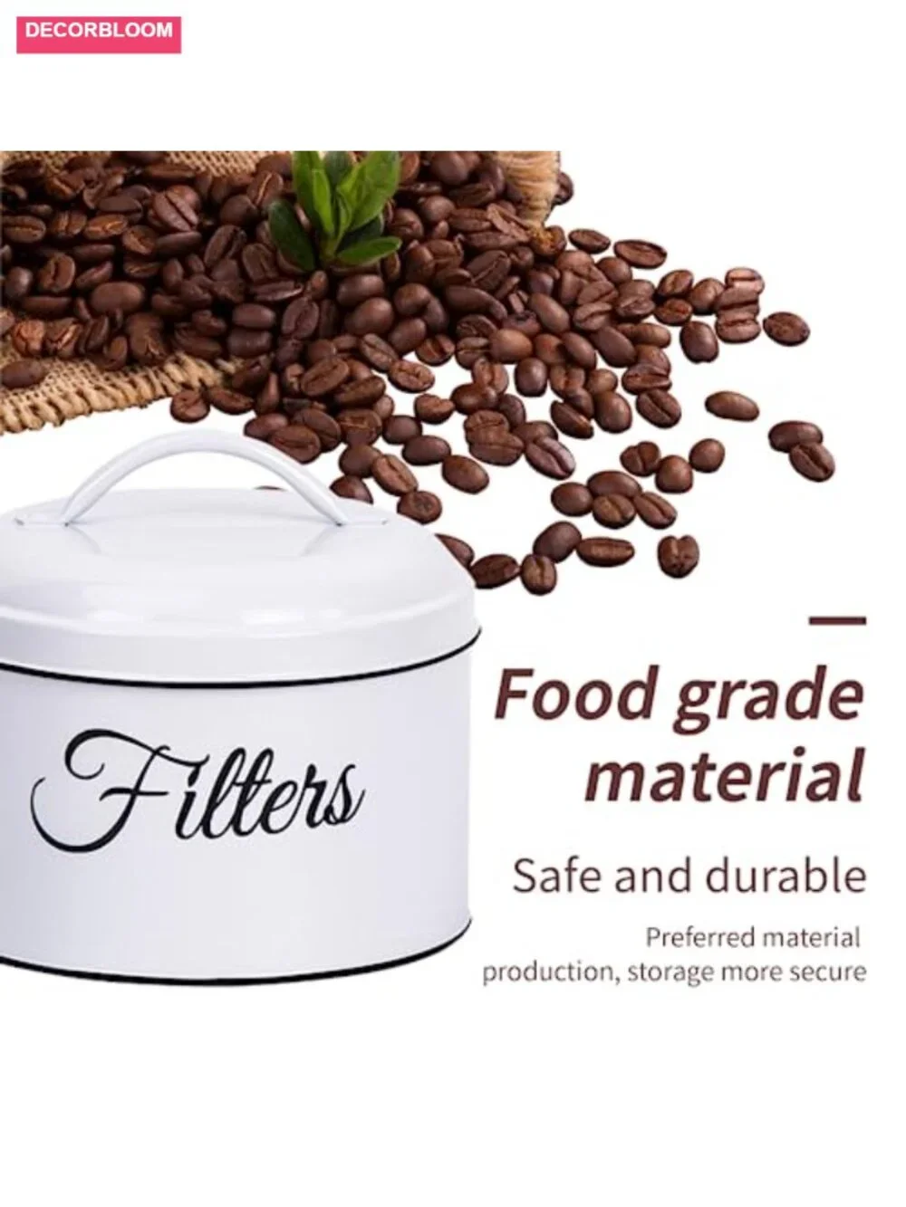 Rustic Galvanized Steel Coffee Filter Holder with Lid, Large Capacity Storage
